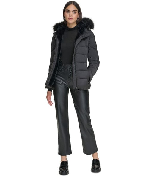 Calvin klein puffer sales jacket faux fur hood