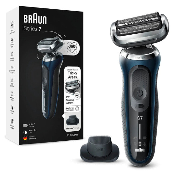 Braun Series 7 71-B1200s - Foil shaver - 360° Flex - Stainless steel - Buttons - Blue - LED