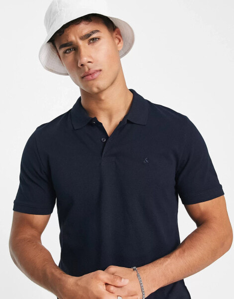 Jack & Jones Essentials slim fit pique logo polo in navy