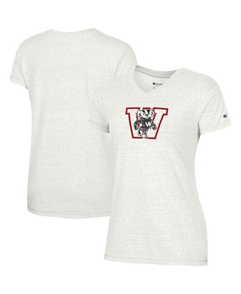 Women's White Wisconsin Badgers Vault Logo V-Neck T-shirt