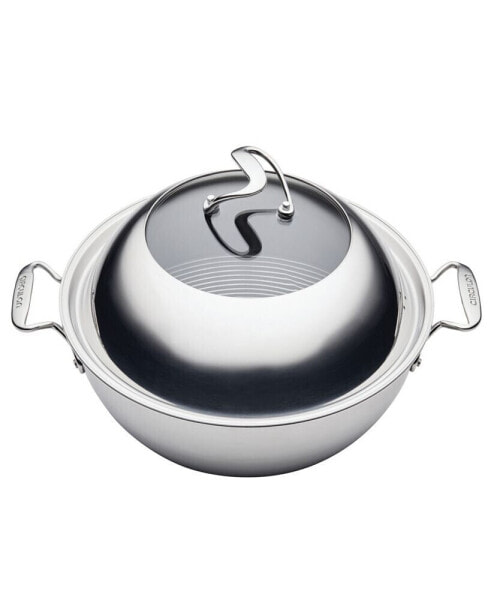 Clad Stainless Steel 14" Induction Wok with Glass Lid and Hybrid Steelshield and Non-stick Technology