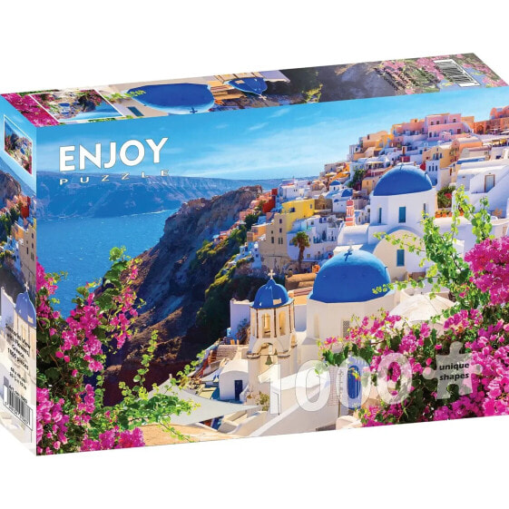 Puzzle Sie Santorini Ansicht mit Blumen