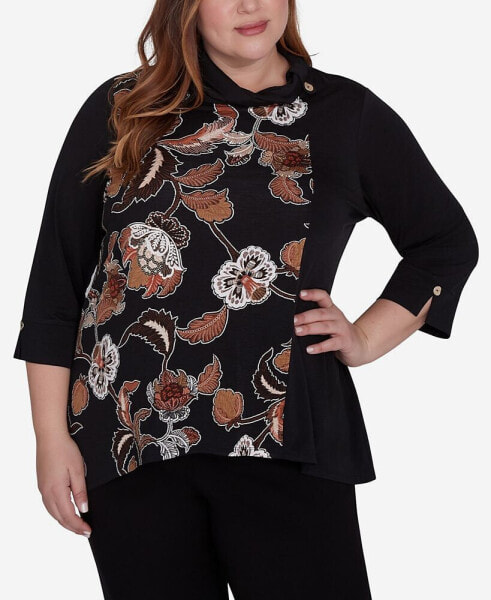 Plus Size Rue Rivoli Women's Cowl Neck Floral Textured Top