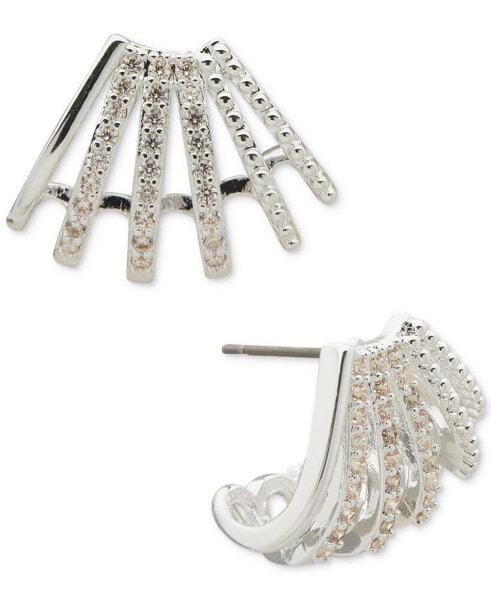 Silver-Tone Pavé Crystal Fan Button Earrings