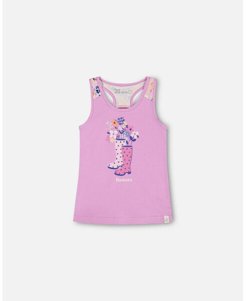 Girl Organic Cotton Tank Top With Print Lavender - Toddler|Child