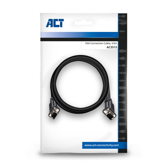 ACT AC3513 - 3 m - VGA (D-Sub) - VGA (D-Sub) - Male - Male - Black