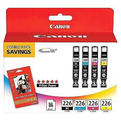Canon 226 Black, C/M/Y 4pk Combo Ink Cartridges with Photo Paper - Black, Cyan,