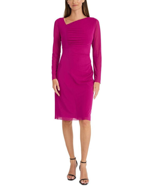 Women's Asymmetric-Neck Long-Sleeve Bodycon Dress