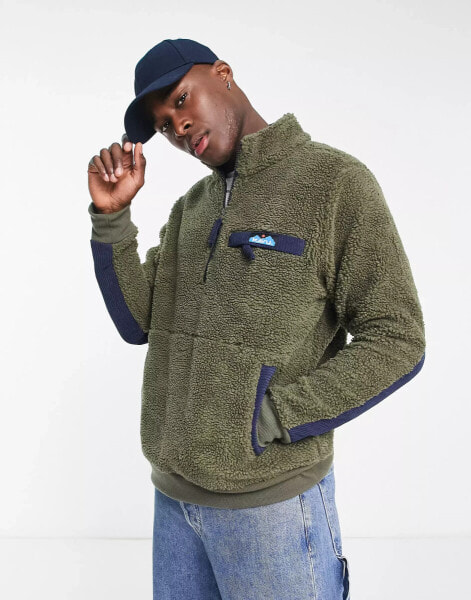 Kavu Calawah high pile borg 1/4 zip fleece in khaki