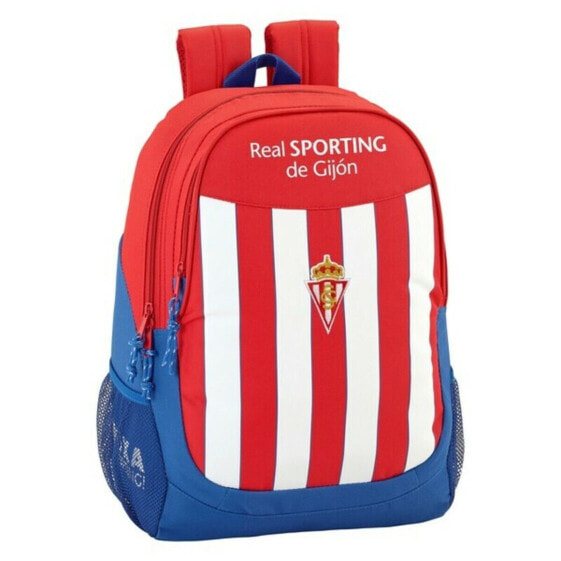 Рюкзак для школы Real Sporting de Gijón, спортивный, бело-красный, 32 x 44 x 16 см, полиэстер 600D, с верхней ручкой, подходит для рюкзака на тележке, 2 отделения, со встроенным боковым карманом для бутылки.