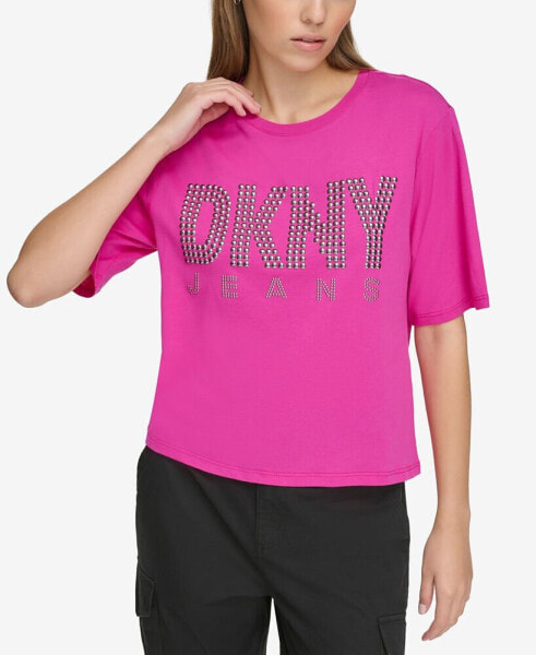 Футболка женская DKNY с украшенным логотипом
