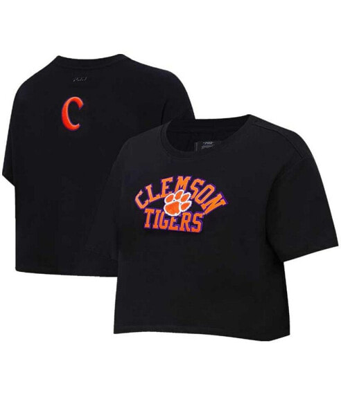 Women's Black Clemson Tigers Classic Three-Hit Boxy Cropped T-shirt