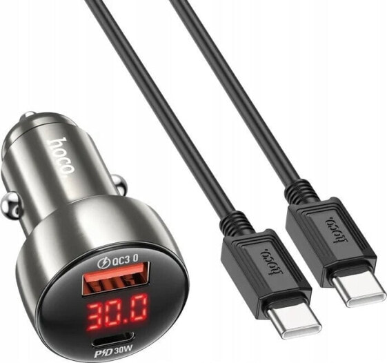 Ładowarka Hoco HOCO ładowarka samochodowa USB A + Typ C z wyświetlaczem + kabel Typ C do Lightning PD QC3.0 3A 48W Z50 metal szary