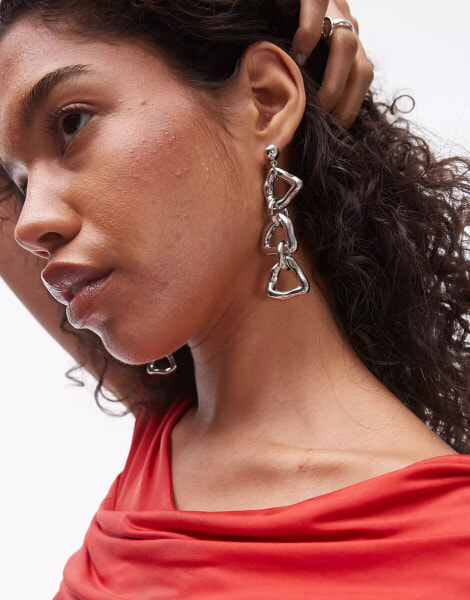 Topshop Eva molten drop earrings in silver tone