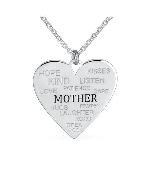 Heart Inspirational Message Best Words Describe Your Mother Heart Pendant Necklace For Women Mom .925 Sterling Silver Custom Engraved