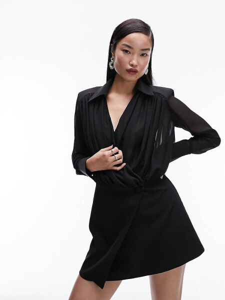 Topshop sheer shirt wrap dress in black