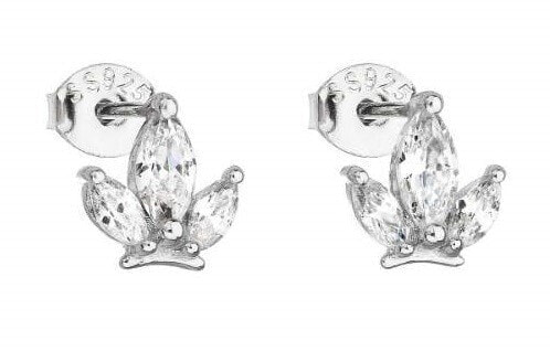Stylish silver earrings with clear zircons 11110.1