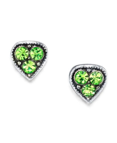 Silver Tone Crystal Heart Stud Earrings