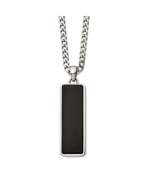Black Onyx Inlay Rectangle Pendant Curb Chain Necklace