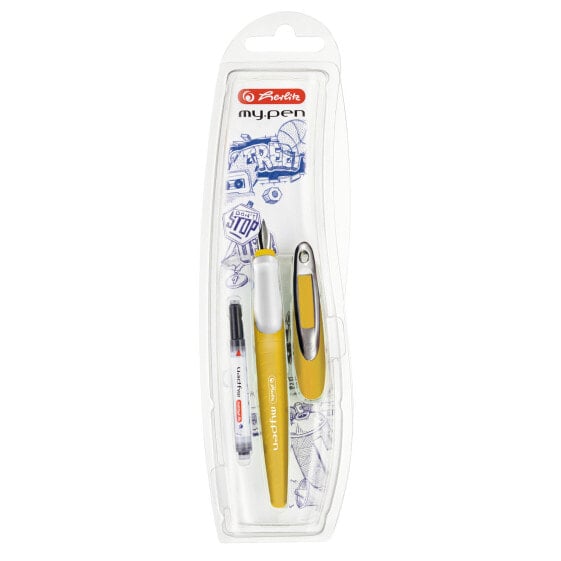 Herlitz my.pen - Silver - Yellow - Cartridge filling system - Blue - Medium - Blister - 1 pc(s)