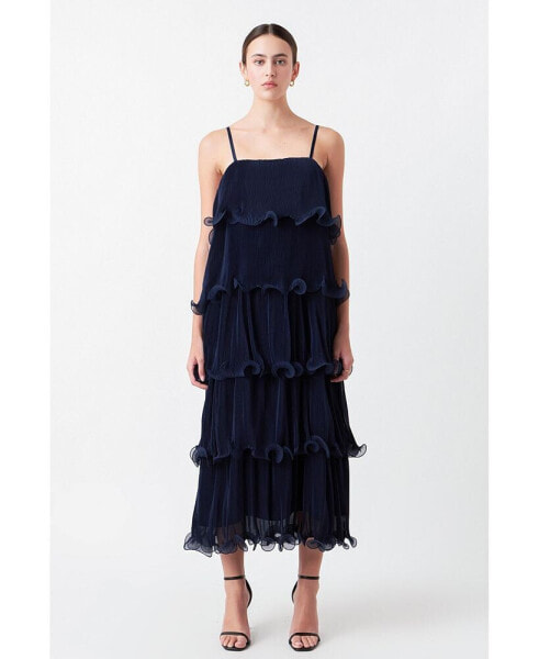 Women's Pleated Tiered Long Dress