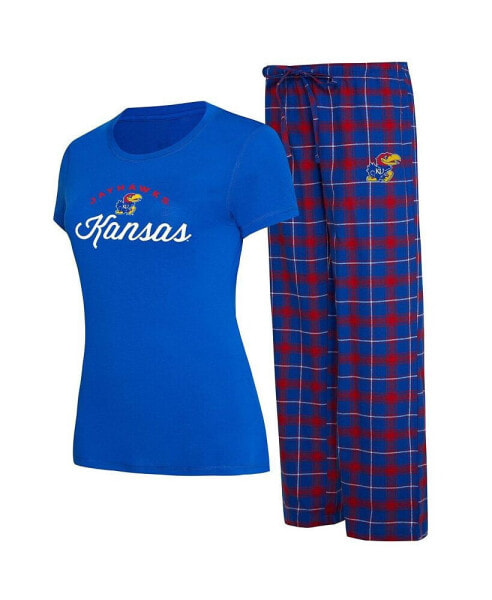 Women's Royal, Red Kansas Jayhawks Arctic T-shirt and Flannel Pants Sleep Set