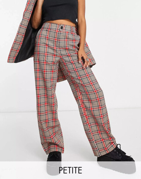 Noisy May Petite tailored trouser co-ord in brown and pink check