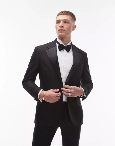 Topman skinny tux suit jacket in black