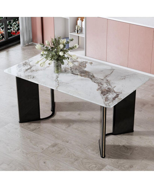 White marble dining table with gold accents