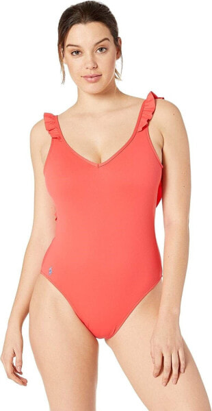 Polo Ralph Lauren Womens 182847 Modern Solids Ruffle One Piece Swimsuit Size S