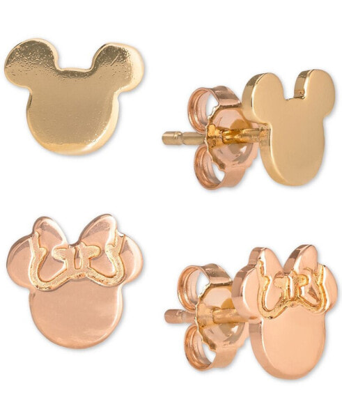 Children's 2-Pc. Set Mickey & Minnie Stud Earrings in 18k Gold- & 18k Rose Gold-Plated Sterling Silver