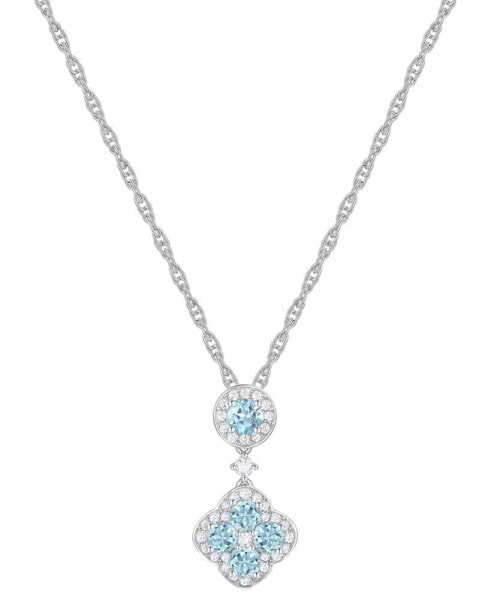 Santa Maria Aquamarine (3/4 ct. t.w.) & Diamond (1/4 ct. t.w.) Flower Halo 18" Pendant Necklace in 14k White Gold