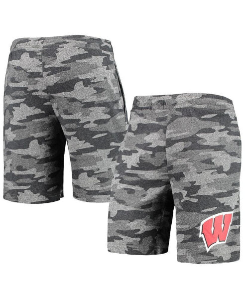 Men's Charcoal, Gray Wisconsin Badgers Camo Backup Terry Jam Lounge Shorts