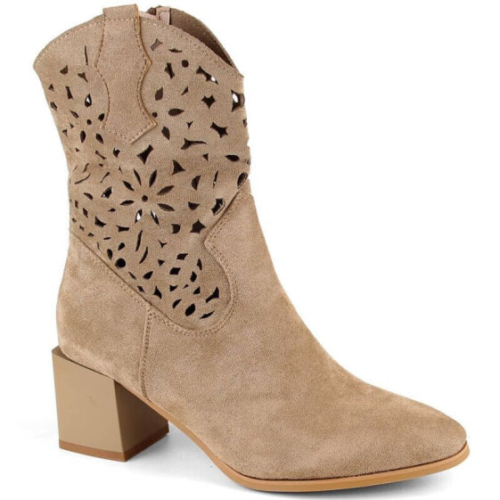 Jezzi W JEZ425A suede openwork ankle boots, beige