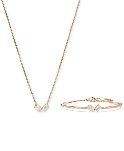 Rose Gold-Tone Mesmera Mixed Cuts Bangle Bracelet & Pendant Necklace Set, 15" + 2-3/4" extender