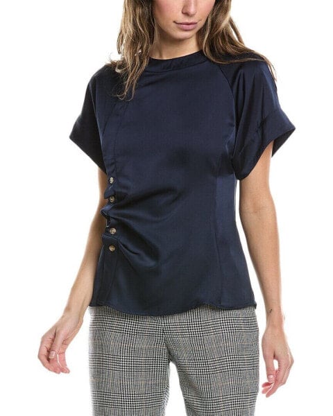 Gracia Ruched Front Button Blouse Women's Blue S