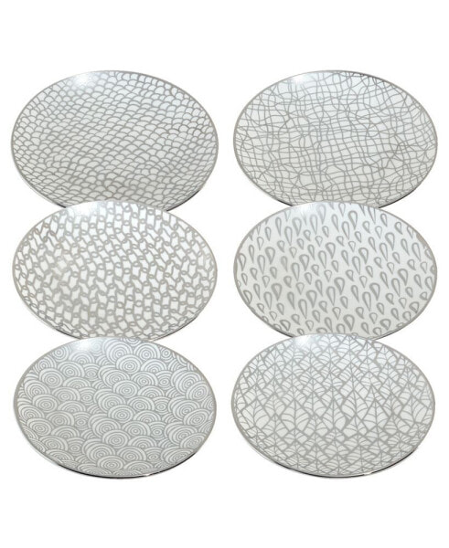 Mosaic Gold- Silver Tone Canape Plates Set of 6