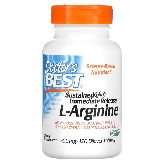 Аминокислоты Doctor's Best Sustained Plus Immediate Release L-Arginine 500 мг, 120 таблеток