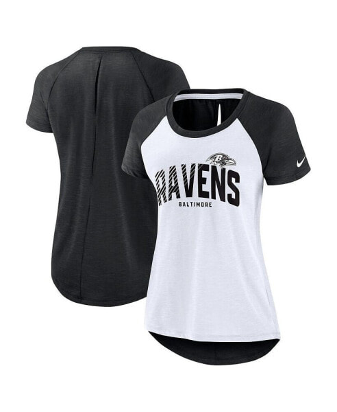 Women's White, Heather Scarlet Baltimore Ravens Back Slit Lightweight Fashion T-shirt