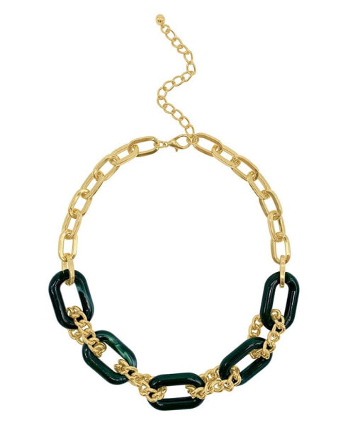 Women's Gold-Tone Mixed Link and Green Tortoise Shell Adjustable Necklace