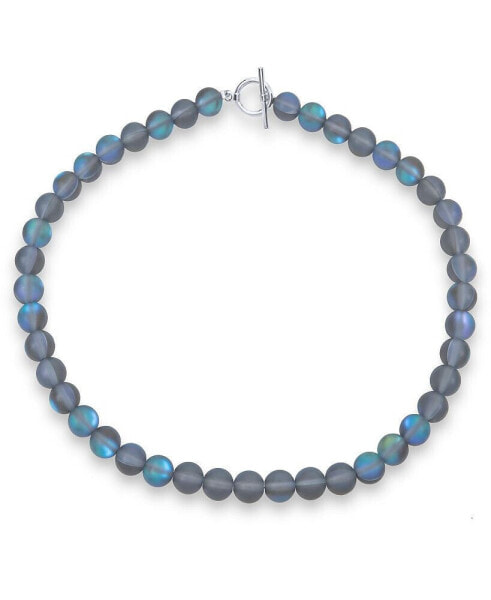 Plain Simple Western Jewelry Changing Transcalent Created Moonstone Round 10MM Bead Strand Necklace For Women Silver Plated Clasp 20 Inch