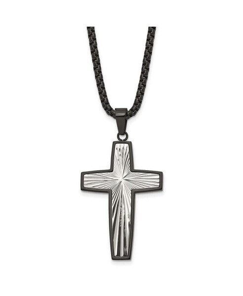 Polished Black IP-plated Cross Pendant on a Box Chain Necklace