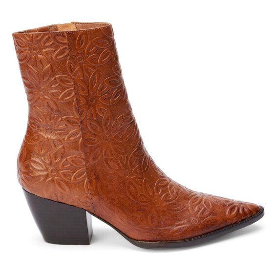 Matisse Caty Floral Embossed Pointed Toe Cowboy Booties Womens Brown Casual Boot