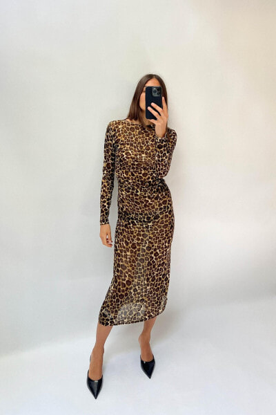 Long knit animal print dress