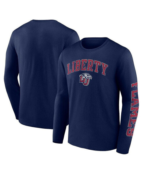 Men's Navy Liberty Flames Distressed Arch Over Logo Long Sleeve T-shirt