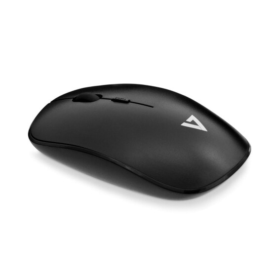 V7 Low Profile Wireless Optical Mouse - Black - Ambidextrous - Optical - RF Wireless - 1600 DPI - Black