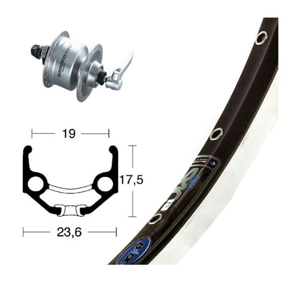 Переднее колесо для шоссе Винора WINORA Rigida Zac 19 QR Dynamo Shimano DH3N72