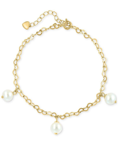 EFFY® Freshwater Pearl (7mm) Dangle Heart Link Chain Bracelet in 14k Gold-Plated Sterling Silver