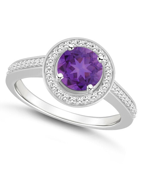Amethyst (1-1/4 ct. t.w.) and Diamond (1/5 ct. t.w.) Halo Ring in Sterling Silver