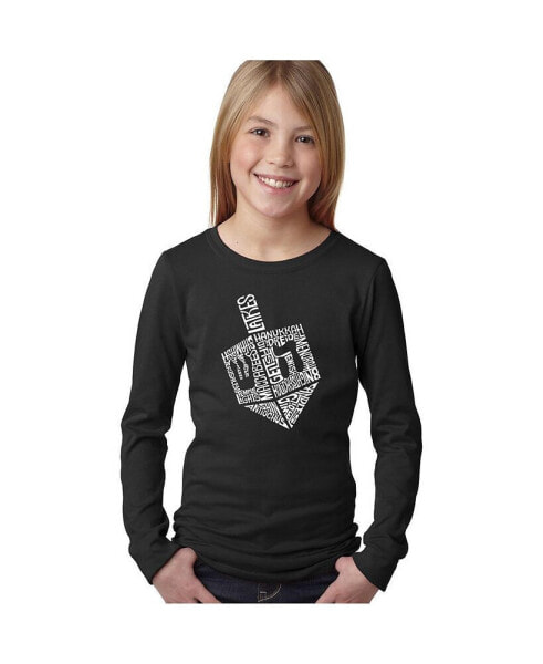 Hanukkah Dreidel - Girl's Child Word Art Long Sleeve T-Shirt